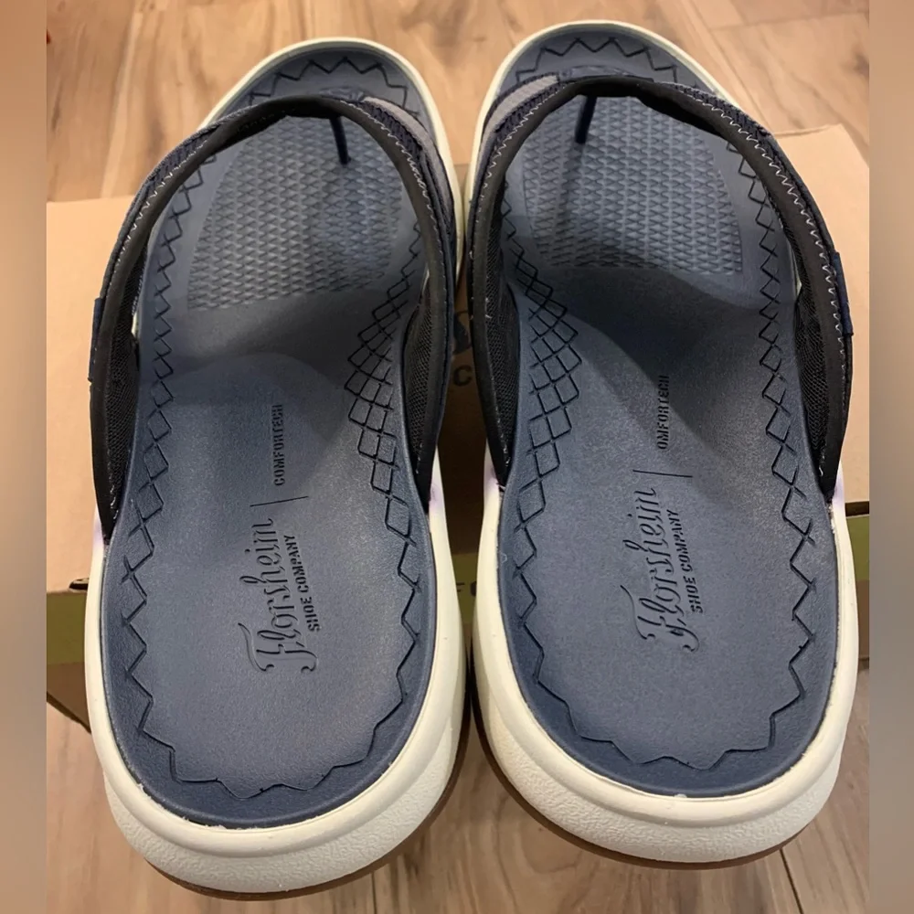 Florsheim Tread Lite Thong Sandal Navy Knit/Nubuck/White Sole 14 M (D)